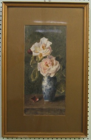 Watercolour drawing, still life study, "Vase with Two Roses"  14" x 7"