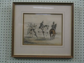 A 19th Century watercolour drawing  "Gentleman Riders by a Camp" 8" x 10"