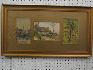 C T Bravery, 3 watercolour drawings "Cottage Near Durrington, Woodland Scene" 5" x 7" contained in a 1 frame