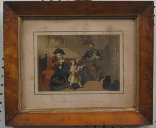 An 18th/19th Century coloured print "Teaching the Young Lady How to Shoot the Russians" contained in a Hogarth frame 5" x 7"