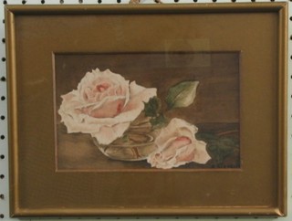 Stevens, watercolour still life study, "Bowl with Two Roses" 4" x 7"