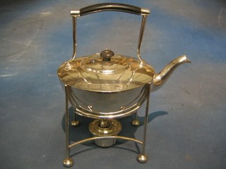 An Edwardian silver plated Dresser style tea kettle, the base marked Mappin & Webb Princess Plate