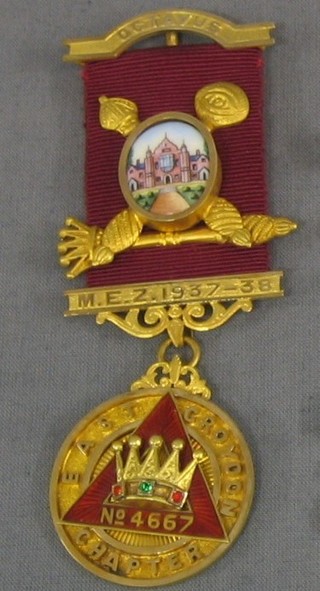 A 9ct gold and enamel Royal Arch Past First Principal's jewel East Croydon Chapter no. 4667