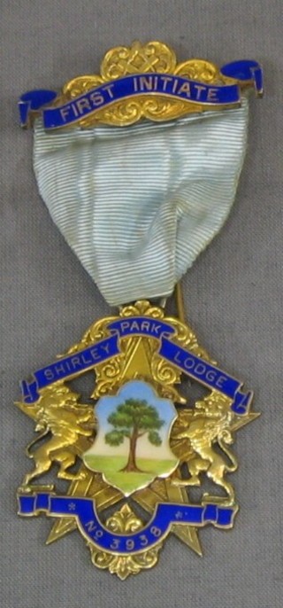 A silver gilt and enamel First Initiate jewel for the Shirley Park Lodge no. 3938