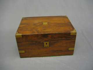 A Victorian walnut and brass banded writing slope with hinged lid 12"