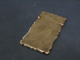 A silver card case (hinge slightly f), Birmingham  1920, engraved Jim