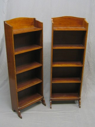 A pair of Edwardian inlaid mahogany 5 tier bookcases 17"