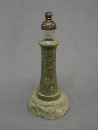 A Cornish bluejohn table lamp in the form of a light house 14"