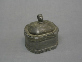 A 19th Century lead lozenge shaped caddie/tobacco jar 6"