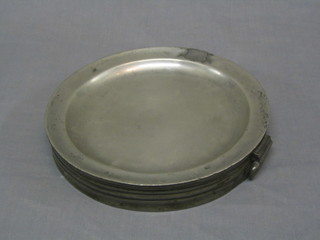 A 19th Century circular pewter twin handled plate warmer by James Dixon 9"