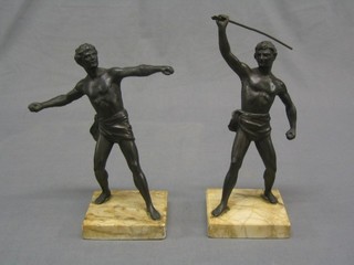 A pair of Spelter figures of standing warriors 11" (1 f) 