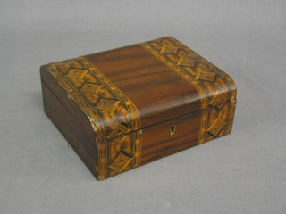 A 19th Century D shaped walnut trinket box with Tunbridge ware decoration (some damage) 7 1/2"