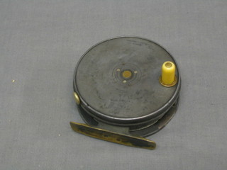 A Hardy's Perfect centre pin fishing reel with repair to the side 4"