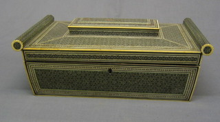 A Moorish sewing box with hinged lid and well fitted interior 13" (some damage to the lid