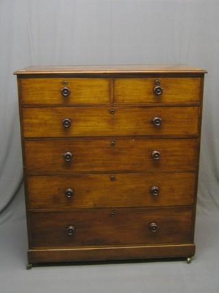 A Victorian mahogany chest of 2 short and 4 long drawers with tore handles, in 2 sections, 47"
