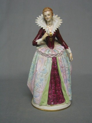 A 19th Century Continental porcelain figure of a standing Elizabethan lady with fan, the base marked with a crowned S and Coltume du Temps de Kenv IV 10" (hand restored)