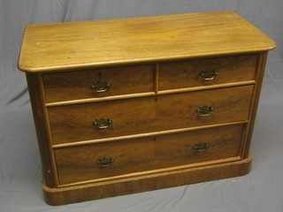 A Victorian bleached walnut D shaped chest of 2 short and 2 long drawers raised on a platform base, 46"