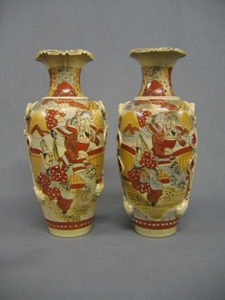 A pair of late Satsuma pottery vases 16" (slight chips to rim)