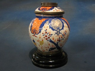 An Imari style porcelain oil lamp base 12"
