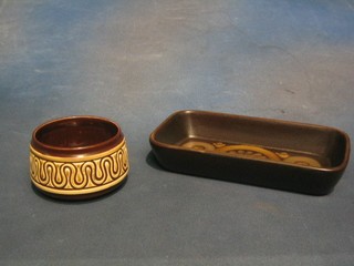 A Denby Arabesque pattern rectangular dish 9" and a circular brown glazed Sylvac bowl, mase marked 4503 4"