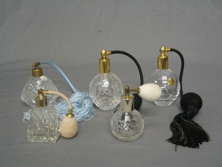 5 various 20th Century cut glass perfume atomisers