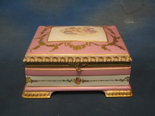 A modern reproduction Sevres style porcelain trinket box and cover 11"