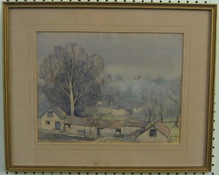 Leslie Inglis, watercolour "Farm Buildings" 9" x 12"