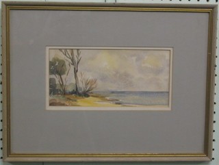 M Snowden, impressionist watercolour "Tropical Beach" 5" x 10"