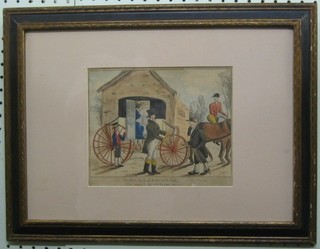 18th Century watercolour cartoon "Horse and Carriage" reverse marked "George Woodard" (some damage to mount) 7" x 8"