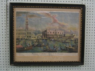 An 18th/19th Century Continental coloured print "St Marks, Venice" 12" x 14" (crease to middle)