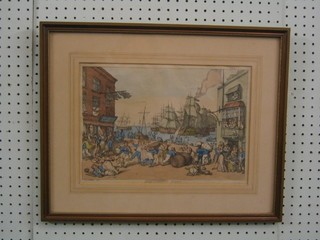 A 19th Century coloured print after Rowlandson "Portsmouth Point" 9" x 13"