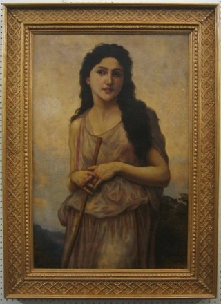 A 19th Century oil on canvas "Standing  Girl" monogrammed AP, relined 30" x 19"