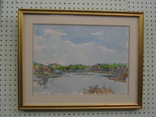 An amateur watercolour, impressionist, "Lake Scene" 11" x 14"