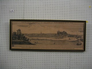 A reproduction 18th Century "View of Peterborough" 12" x 30" in a Hogarth frame