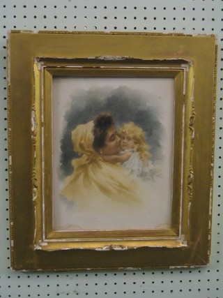 19th Century coloured print "Miss Geraldyne Smith and Child" 12" x 9" in a decorative gilt frame