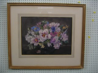 M Worsley, watercolour "May Flowers with Tree Peonies", reverse with R W S Gallery label