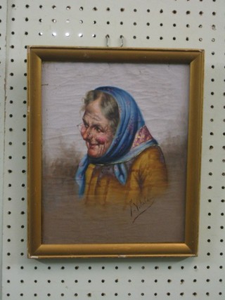 F Vitale, oil painting on canvas, head and shoulders portrait "Continental Old Lady" 10" x 8"