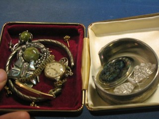 A lady's gold cased wristwatch and a collection of silver and other costume jewellery 