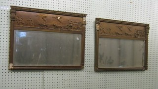 A pair of 19th Century rectangular bevelled plate chimney mirrors with gilt frieze decoration 22"