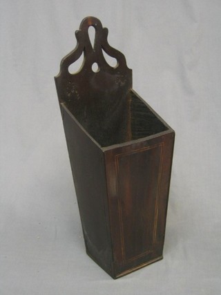 An 18th/19th Century inlaid mahogany hanging candle box 6"