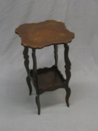 A 19th Century simulated inlaid mahogany 2 tier occasional table with undertier, raised on cabriole supports 15"