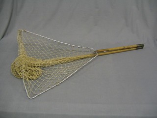 A brass and wooden folding landing net