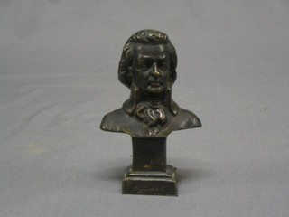 A bronze head and shoulders portrait bust of Mozart 4"