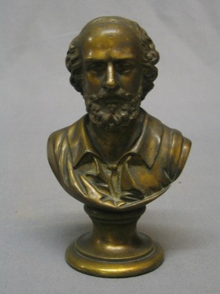 A 19th Century gilt bronze head and shoulders portrait bust of William Shakespeare 7"