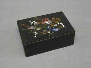A rectangular lacquered trinket box the lid decorated flowers 4 1/2"