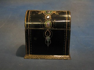A 19th Century Japanned metal dome shaped twin compartment tea caddy 6" (some damage and touching up to paint work)