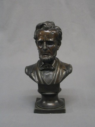 A spelter head and shoulder portrait bust of Abraham Lincoln 10"