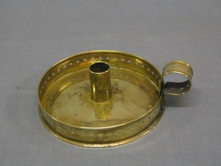 A circular pierced brass chamber stick  6"