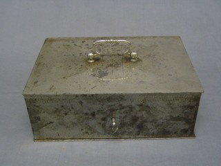 A 19th Century Continental polished steel cash box with hinged lid 12"