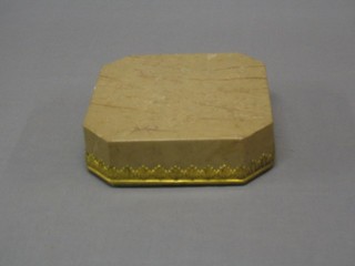 A lozenge grey veined marble plinth with gilt metal mounts 7 1/2"